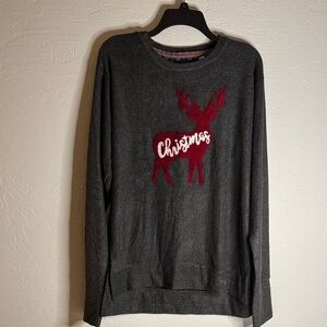 Charcoal Crewneck Sweater with Red Reindeer Design